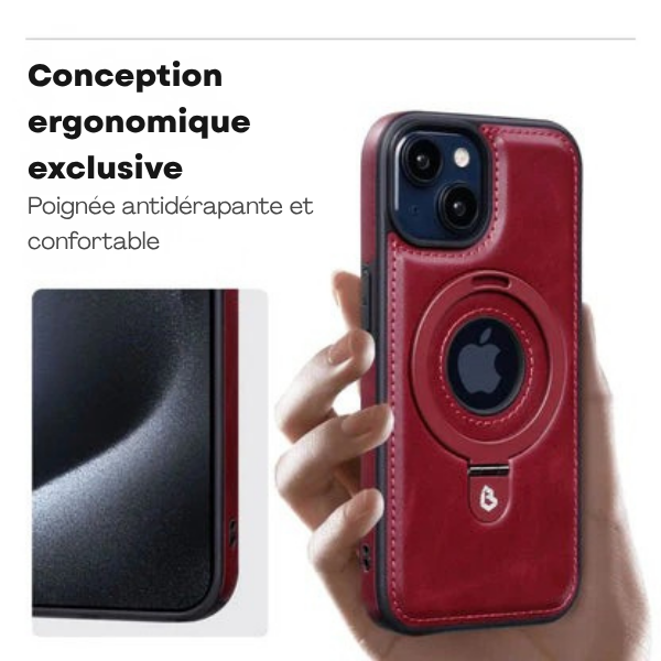 LuxiCase - Housse iPhone PU Cuir avec Support Magnétique Intégré | Helvia