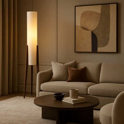Lampe de Sol en Noyer Massif | Élégance et Ambiance Cosy
