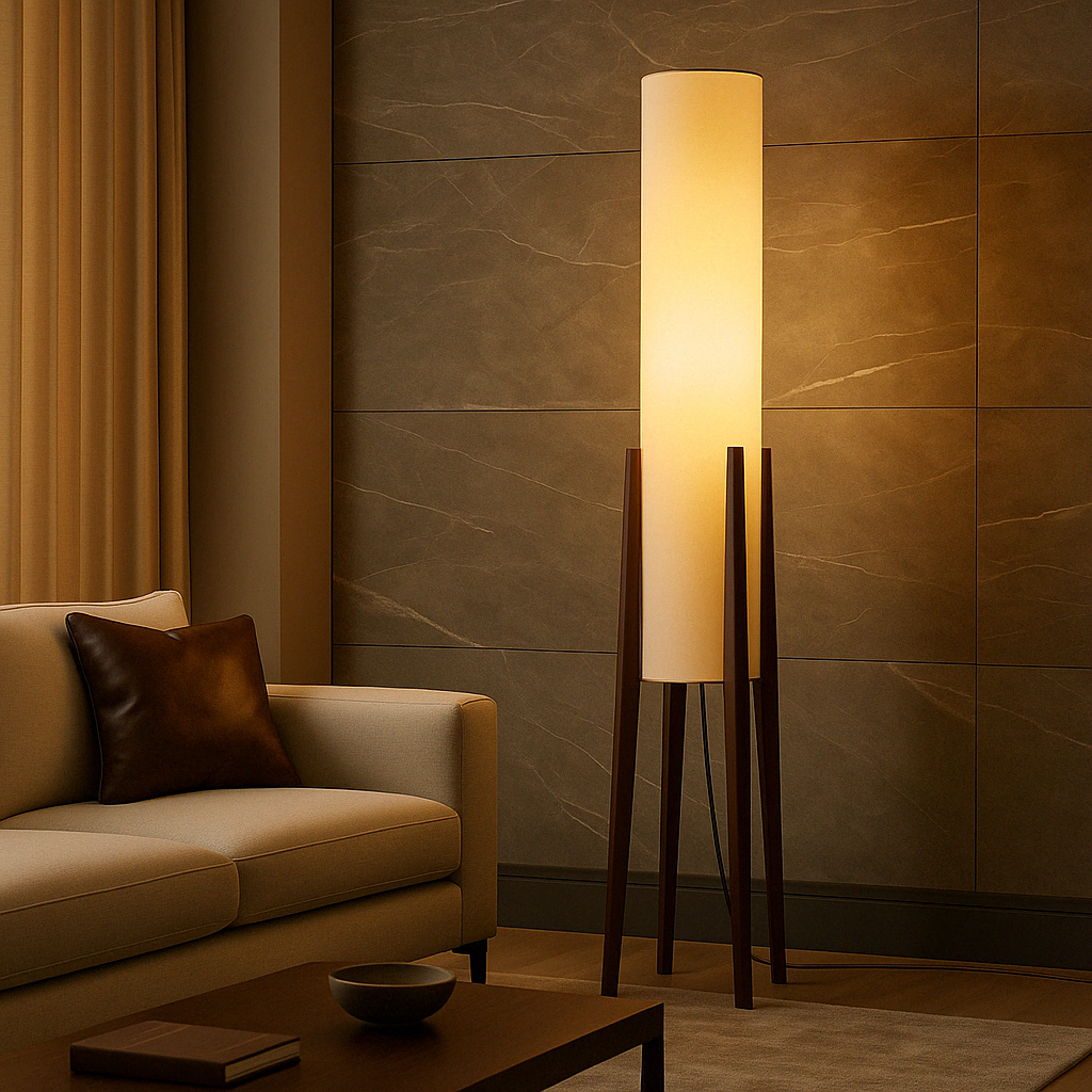 Lampe de Sol en Noyer Massif | Élégance et Ambiance Cosy