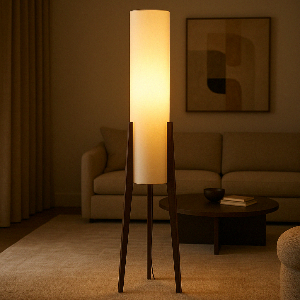 Lampe de Sol en Noyer Massif | Élégance et Ambiance Cosy