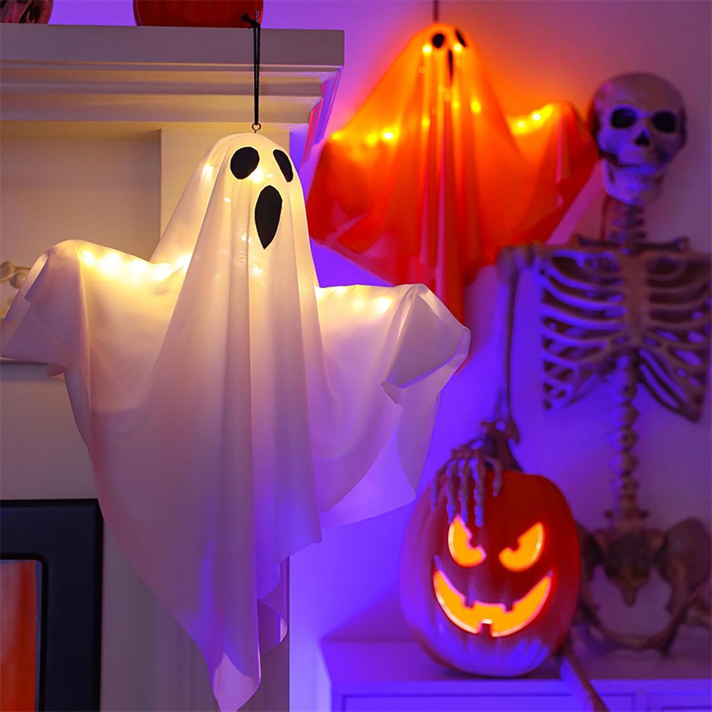 Lumières Fantômes en Tissu pour Halloween | Décorations Effrayantes et Lumineuses