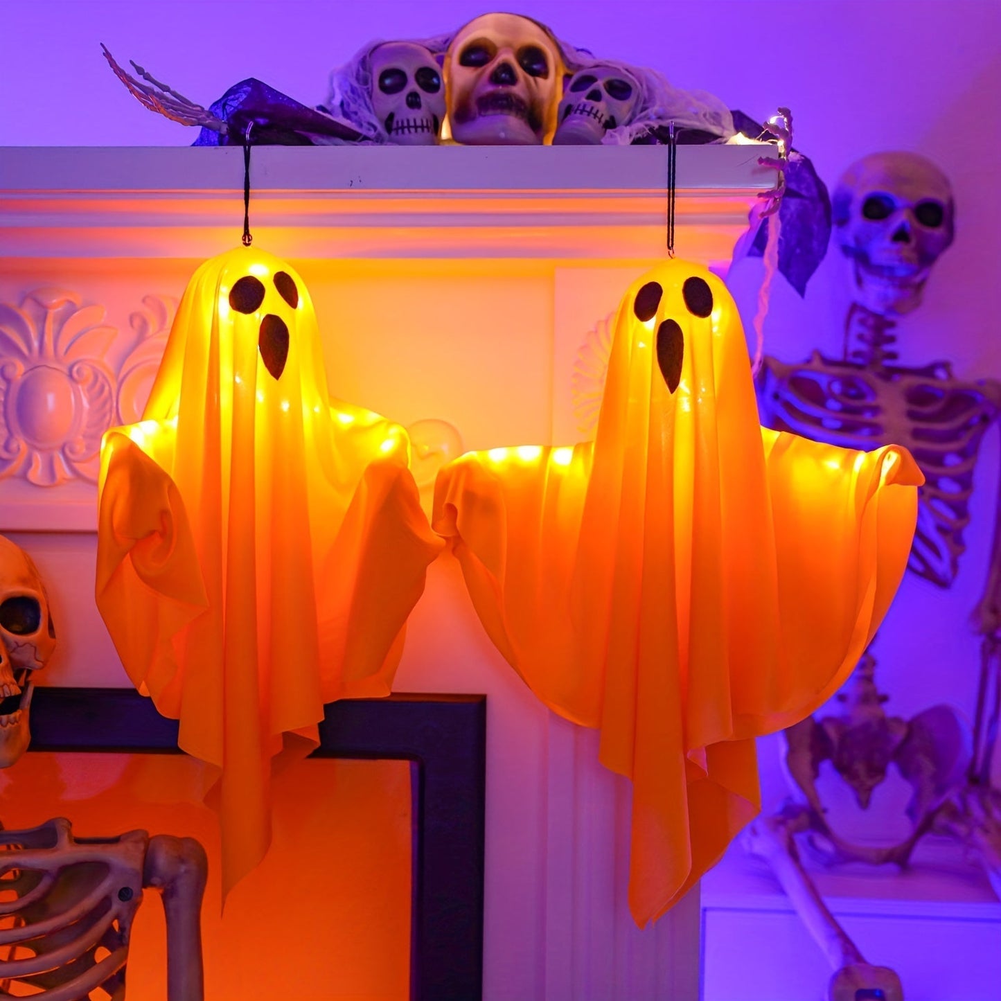Lumières Fantômes en Tissu pour Halloween | Décorations Effrayantes et Lumineuses