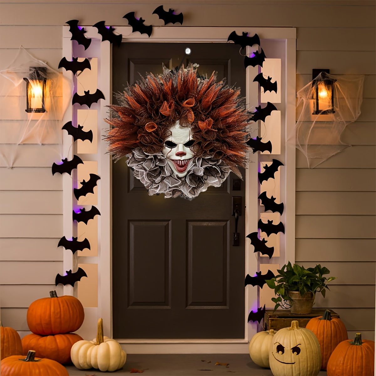 Couronne de Clown Effrayant pour Halloween | Décoration Terrifiante et Facile à Suspendre