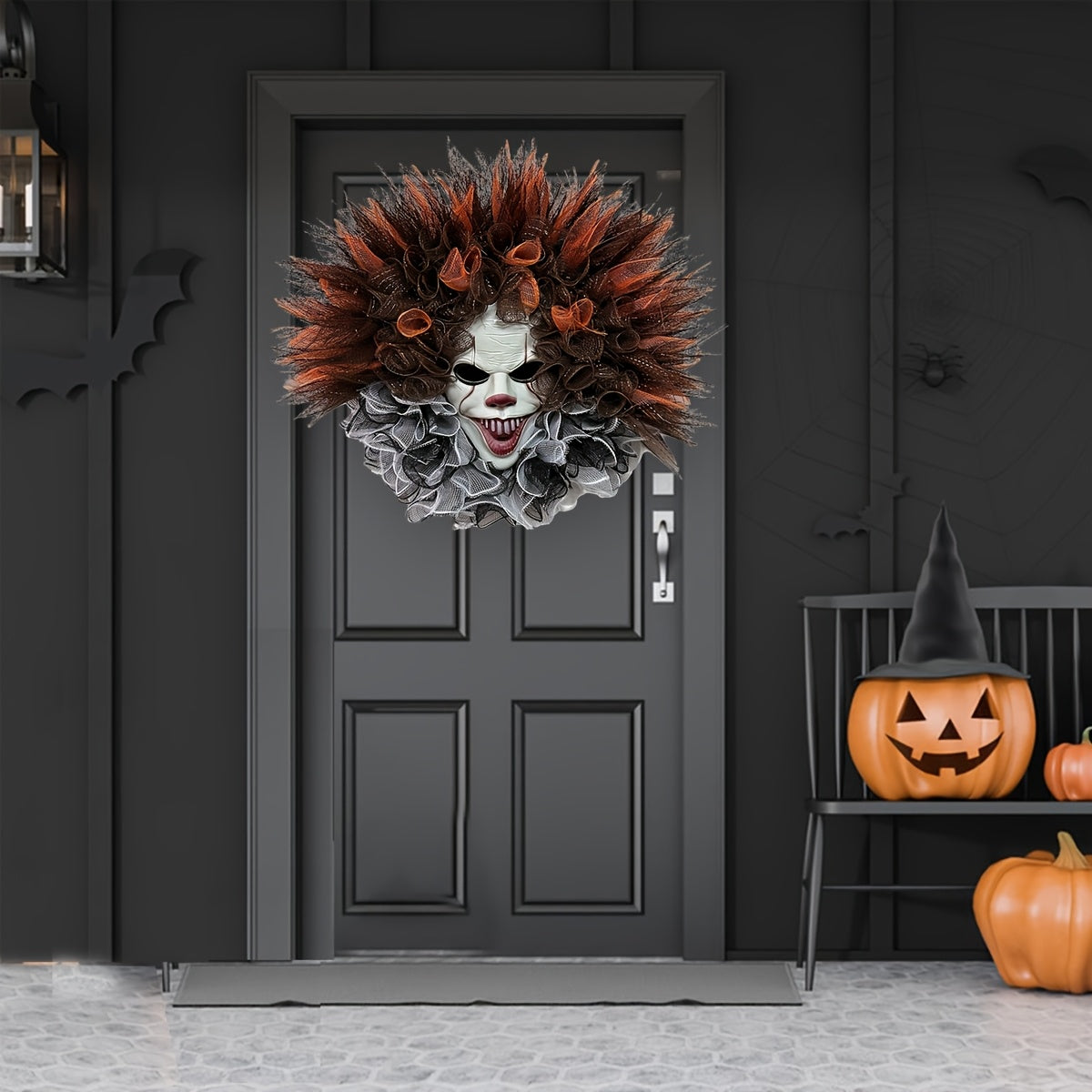 Couronne de Clown Effrayant pour Halloween | Décoration Terrifiante et Facile à Suspendre
