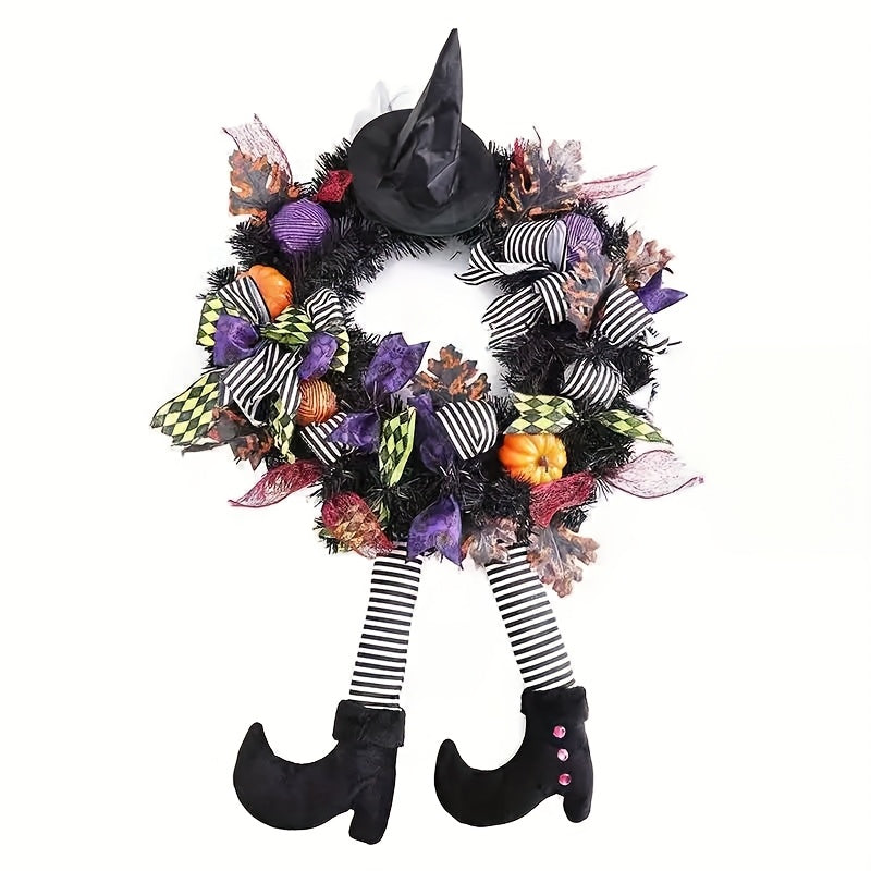 Couronne d'Halloween avec Jambes de Sorcière | Décoration Fantaisiste et Accueillante