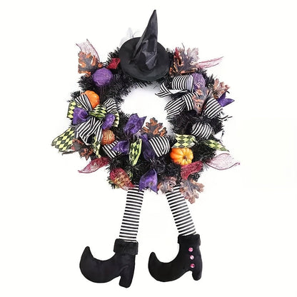 Couronne d'Halloween avec Jambes de Sorcière | Décoration Fantaisiste et Accueillante