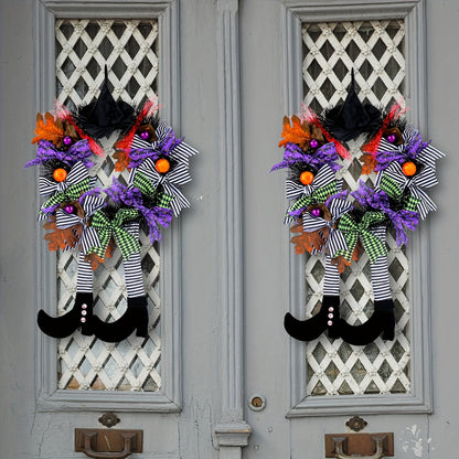 Couronne d'Halloween avec Jambes de Sorcière | Décoration Fantaisiste et Accueillante