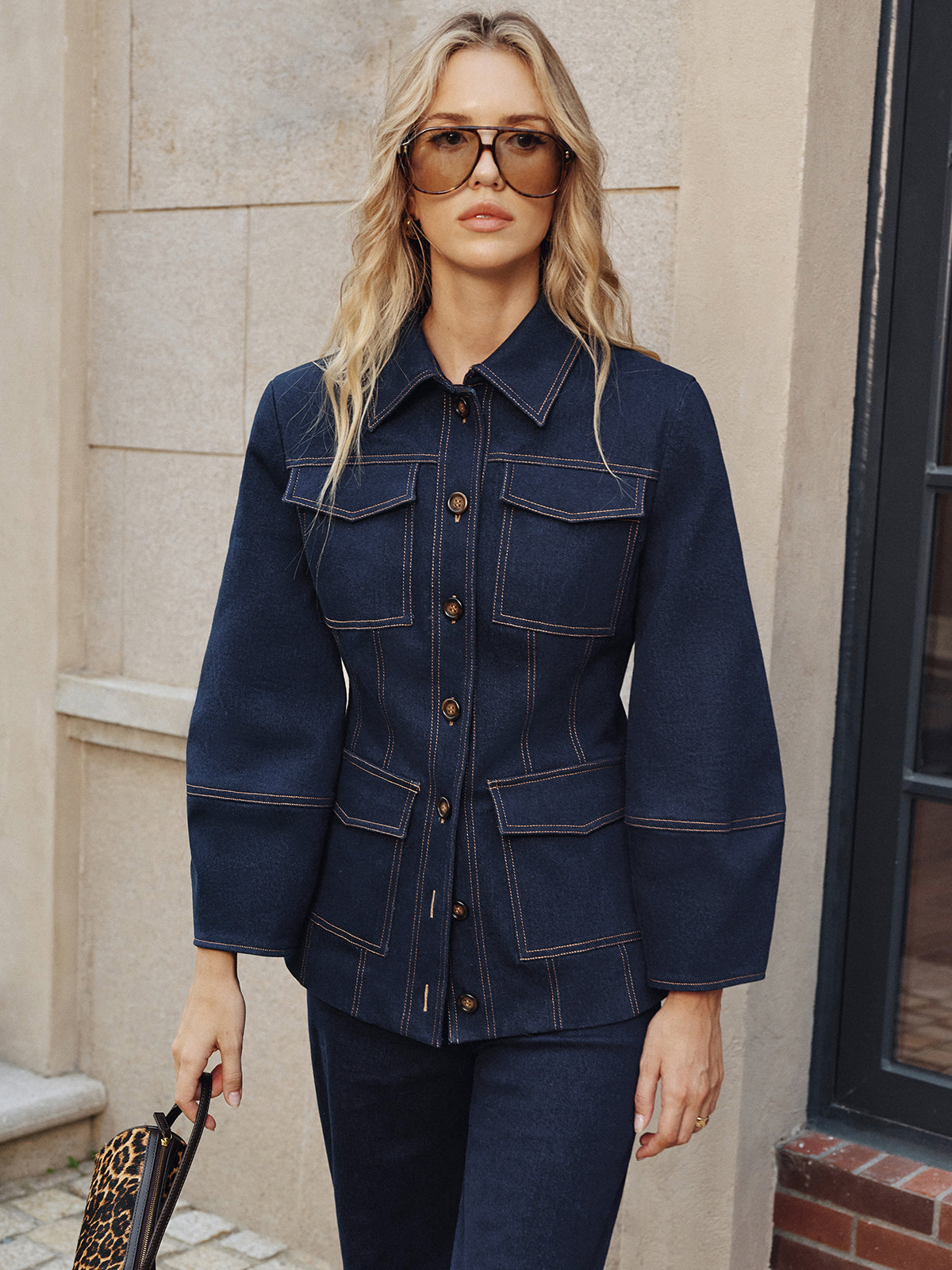 Veste en Denim pour Femme | Couture Contrastée et Confort Élastique