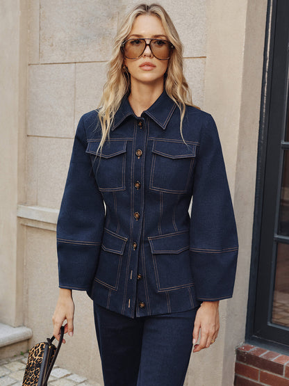 Veste en Denim pour Femme | Couture Contrastée et Confort Élastique