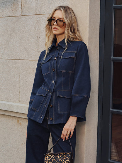 Veste en Denim pour Femme | Couture Contrastée et Confort Élastique