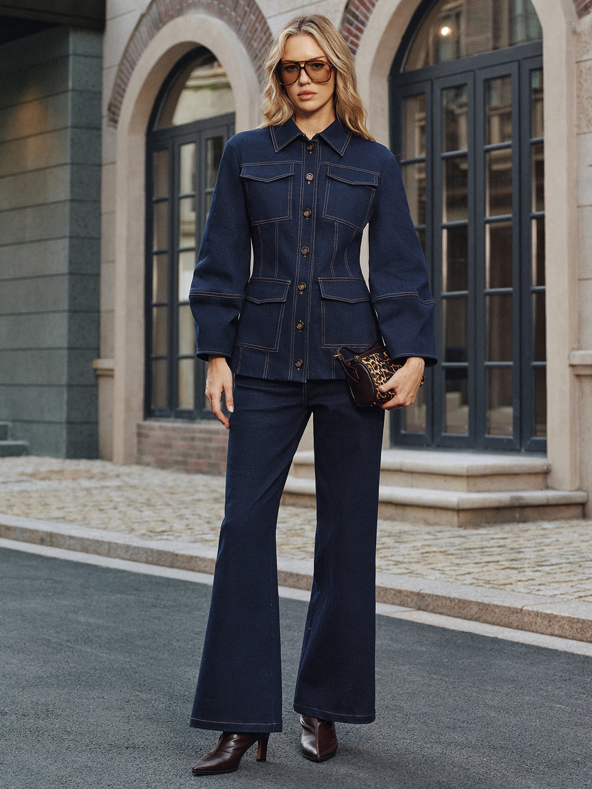 Veste en Denim pour Femme | Couture Contrastée et Confort Élastique