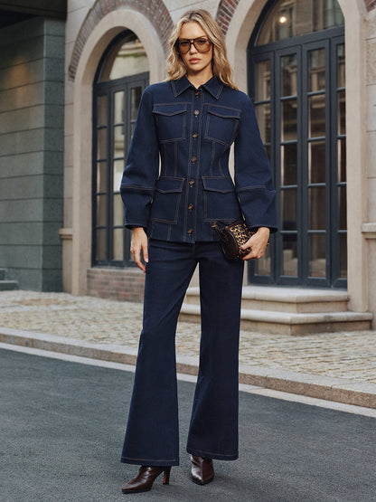 Veste en Denim pour Femme | Couture Contrastée et Confort Élastique