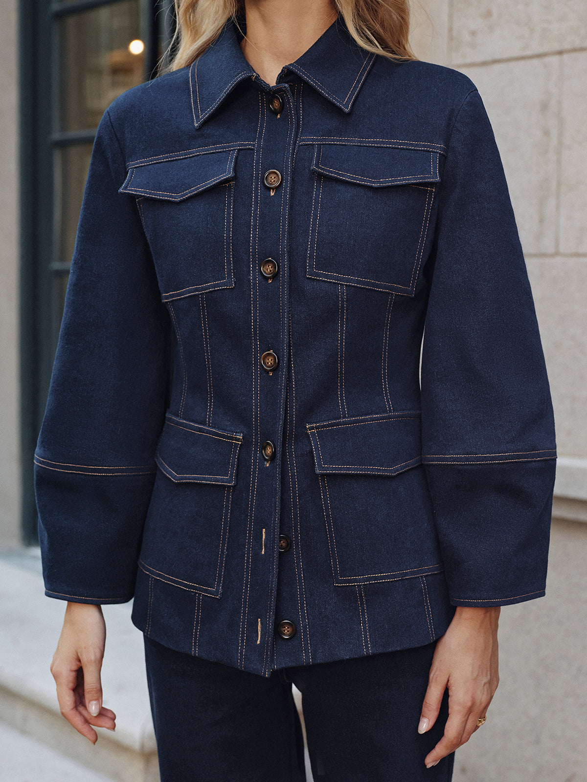 Veste en Denim pour Femme | Couture Contrastée et Confort Élastique