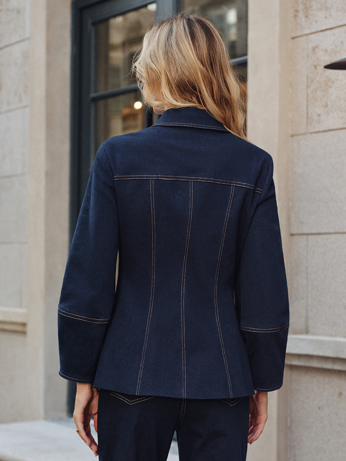 Veste en Denim pour Femme | Couture Contrastée et Confort Élastique