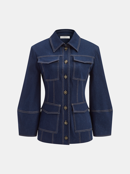 Veste en Denim pour Femme | Couture Contrastée et Confort Élastique
