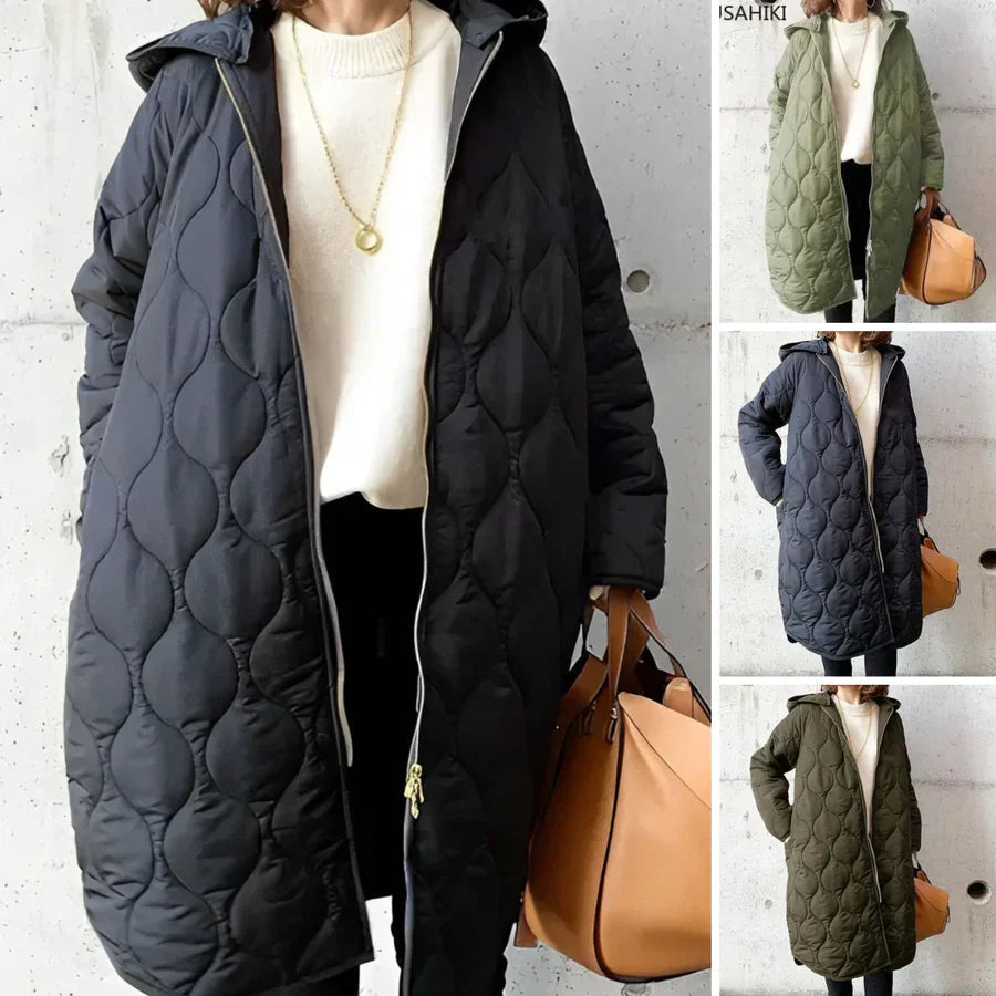 Manteau Long Matelassé à Capuche | Élégance Légère et Confort Optimal