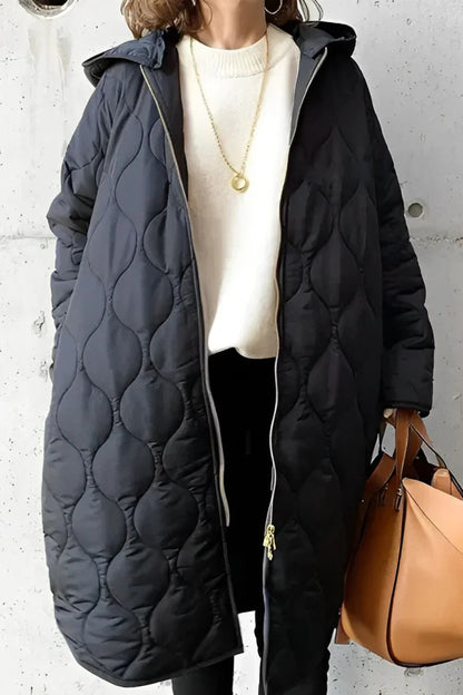 Manteau Long Matelassé à Capuche | Élégance Légère et Confort Optimal
