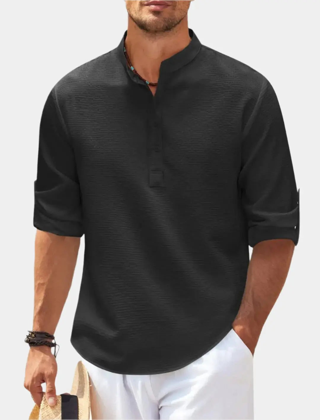 T-shirt à Manches Longues Homme | Col Henley Classique et Polyvalent