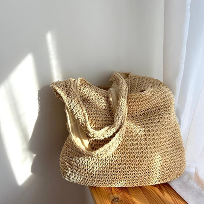 Sac de Plage en Paille Bohème | Rangement Spacieux et Élégant