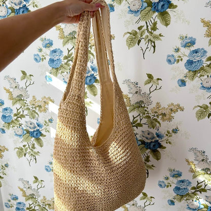 Sac de Plage en Paille Bohème | Rangement Spacieux et Élégant