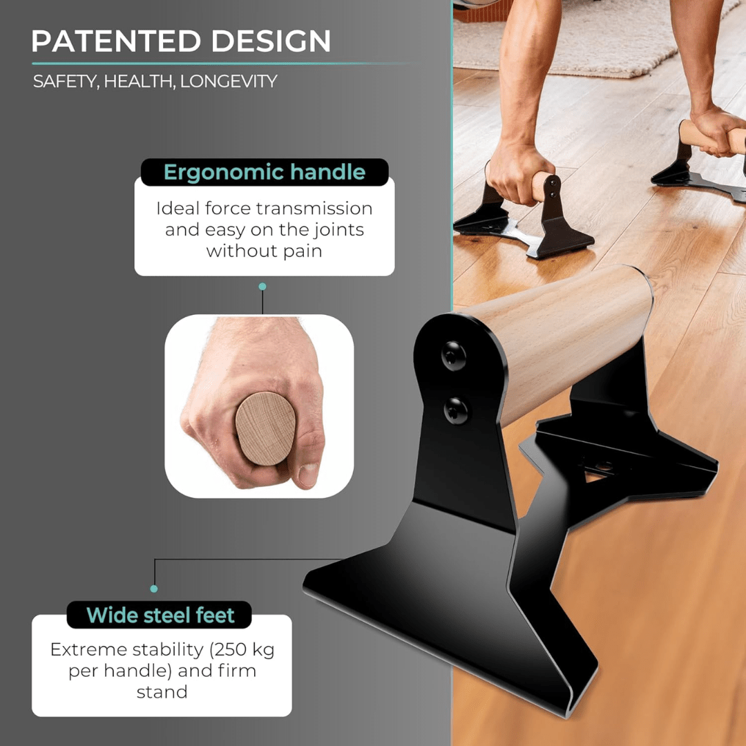 Barres de Pompes en Bois Ergonomiques | Stabilité et Confort pour Entraînement