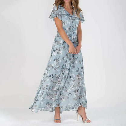 Robe Maxi Fleurie Vintage | Chiffon Léger et Confortable pour l'Été