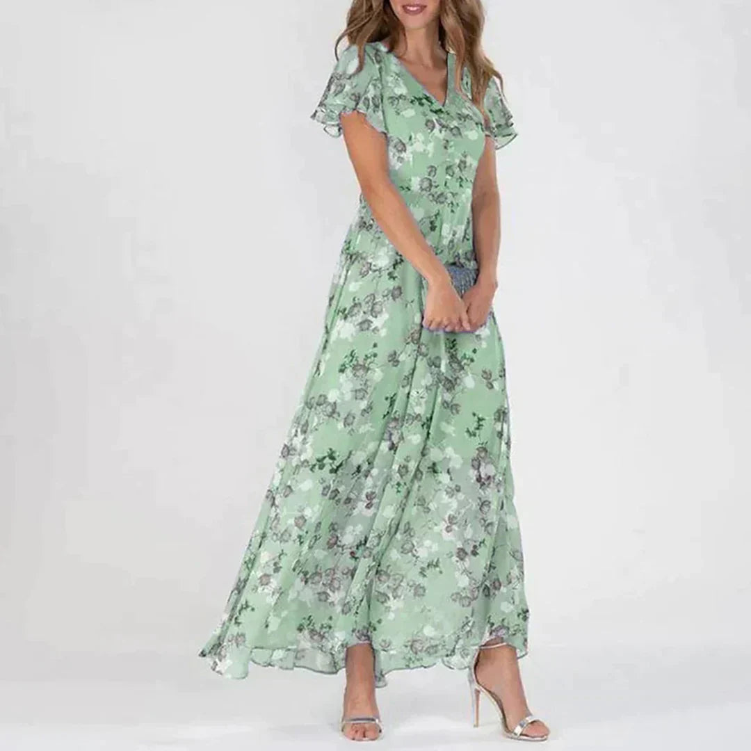 Robe Maxi Fleurie Vintage | Chiffon Léger et Confortable pour l'Été
