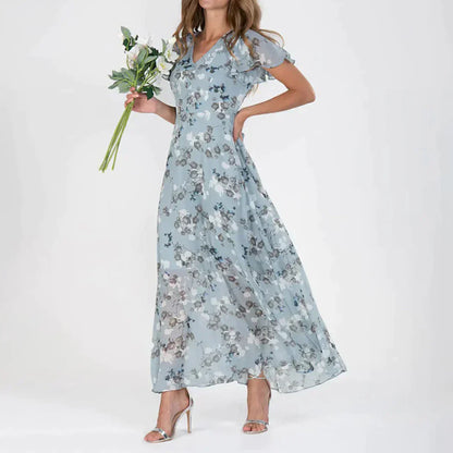 Robe Maxi Fleurie Vintage | Chiffon Léger et Confortable pour l'Été