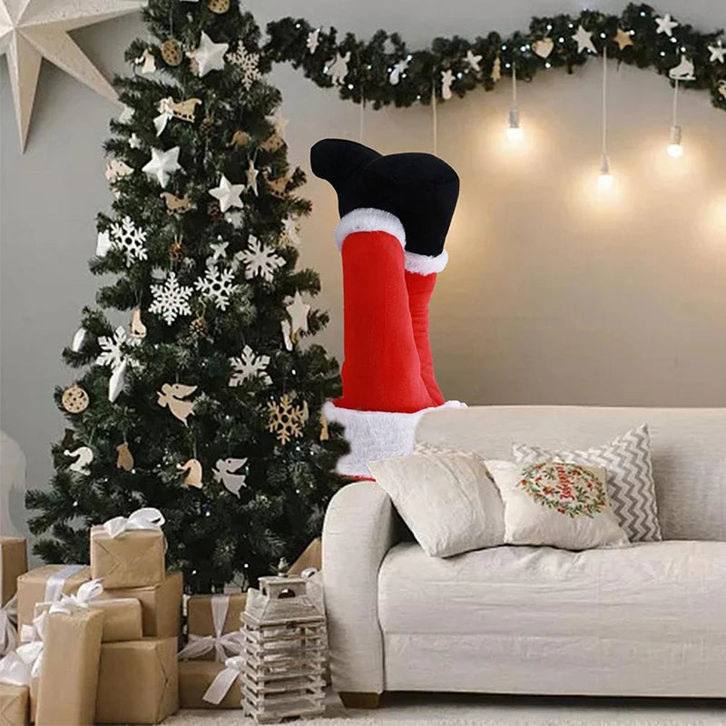 Décoration de Sapin de Noël en Peluche | Jambes de Père Noël Amusantes et Douces