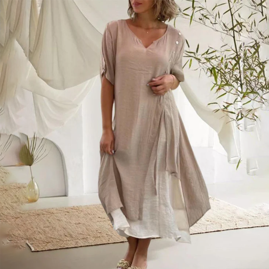 Robe Élégante Noire Femme | Décolleté en V et Manches Courtes