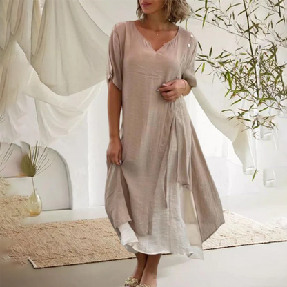 Robe Élégante Noire Femme | Décolleté en V et Manches Courtes