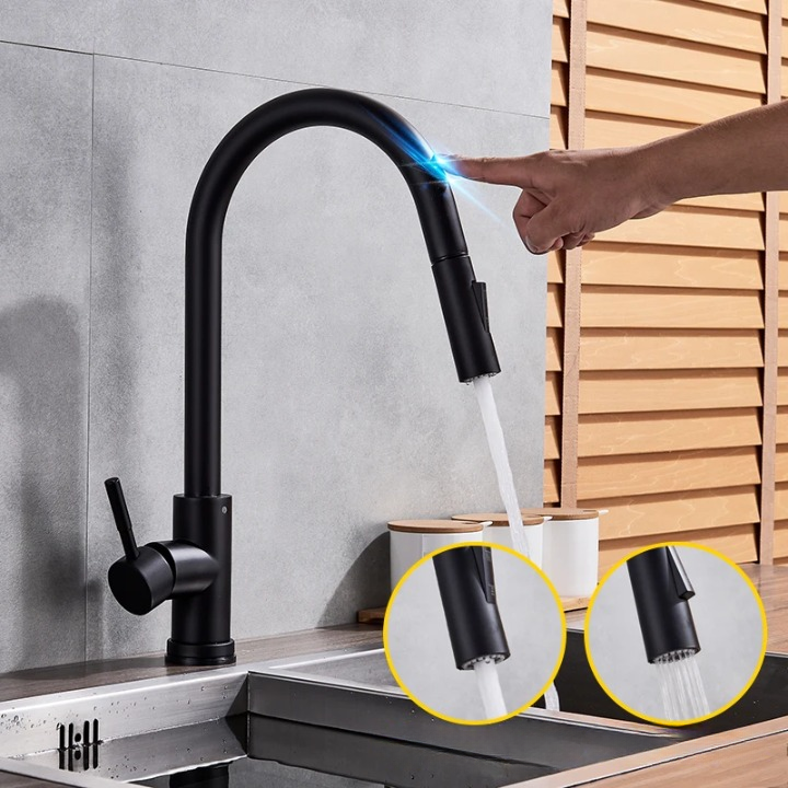 Robinet de Cuisine Tactile Rétractable | Finition en Nickel Brossé Élégante