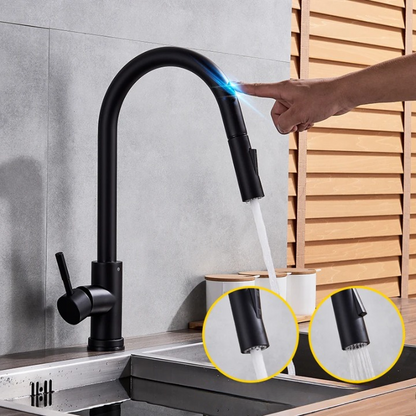 Robinet de Cuisine Tactile Rétractable | Finition en Nickel Brossé Élégante