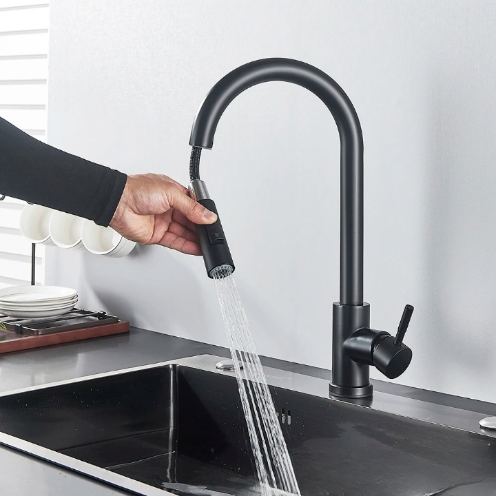 Robinet de Cuisine Tactile Rétractable | Finition en Nickel Brossé Élégante