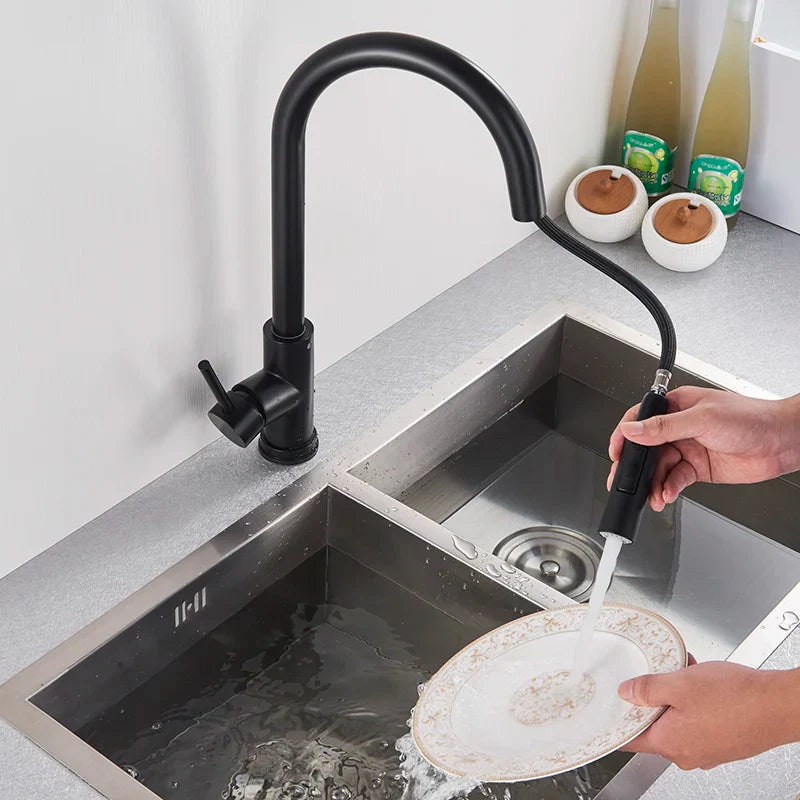 Robinet de Cuisine Tactile Rétractable | Finition en Nickel Brossé Élégante