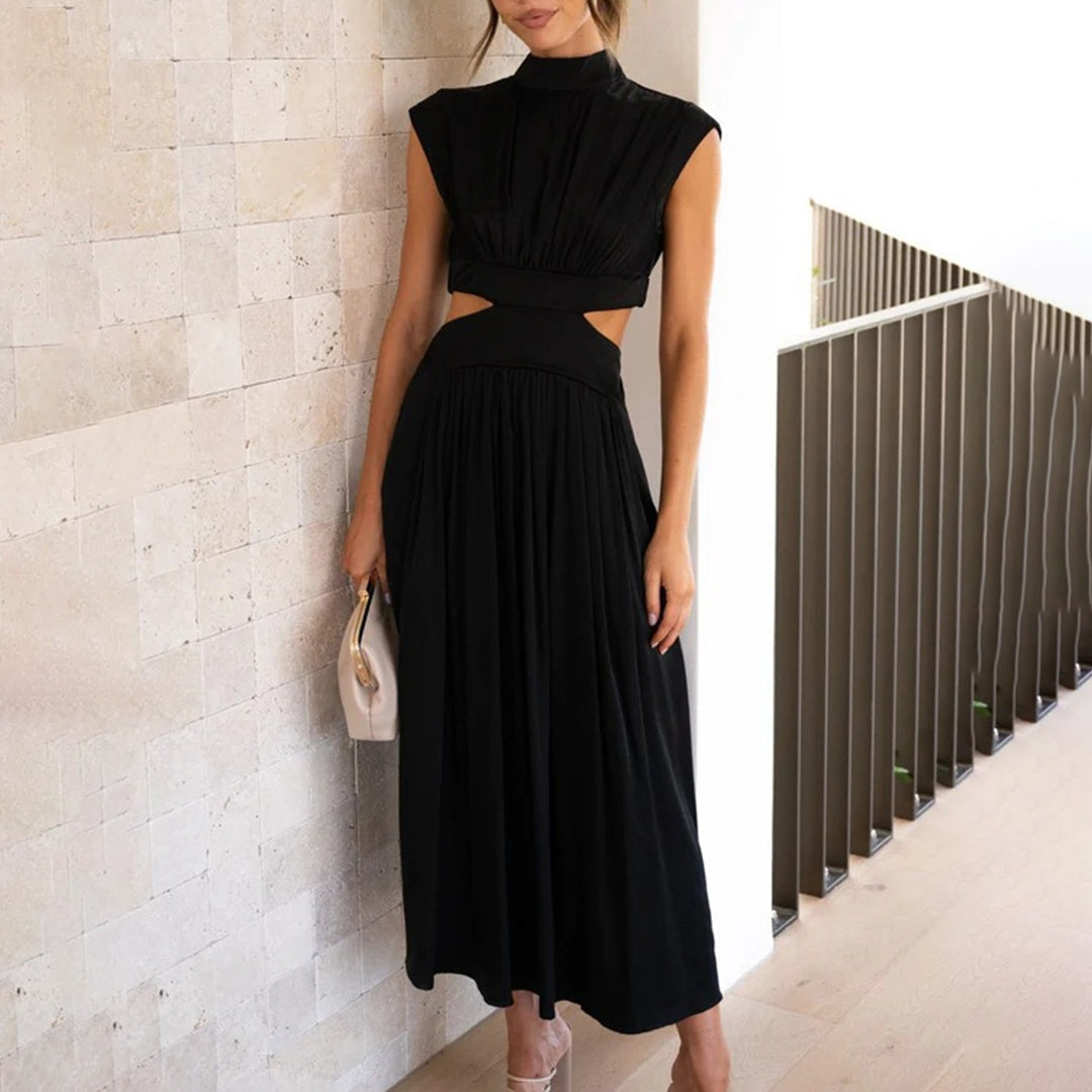 Robe d'Été en Polyester pour Femmes | Élégante à Manches Courtes et Col Montant