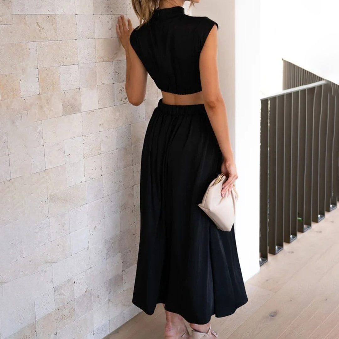 Robe d'Été en Polyester pour Femmes | Élégante à Manches Courtes et Col Montant