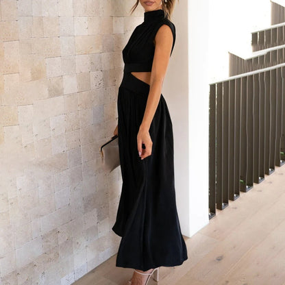 Robe d'Été en Polyester pour Femmes | Élégante à Manches Courtes et Col Montant