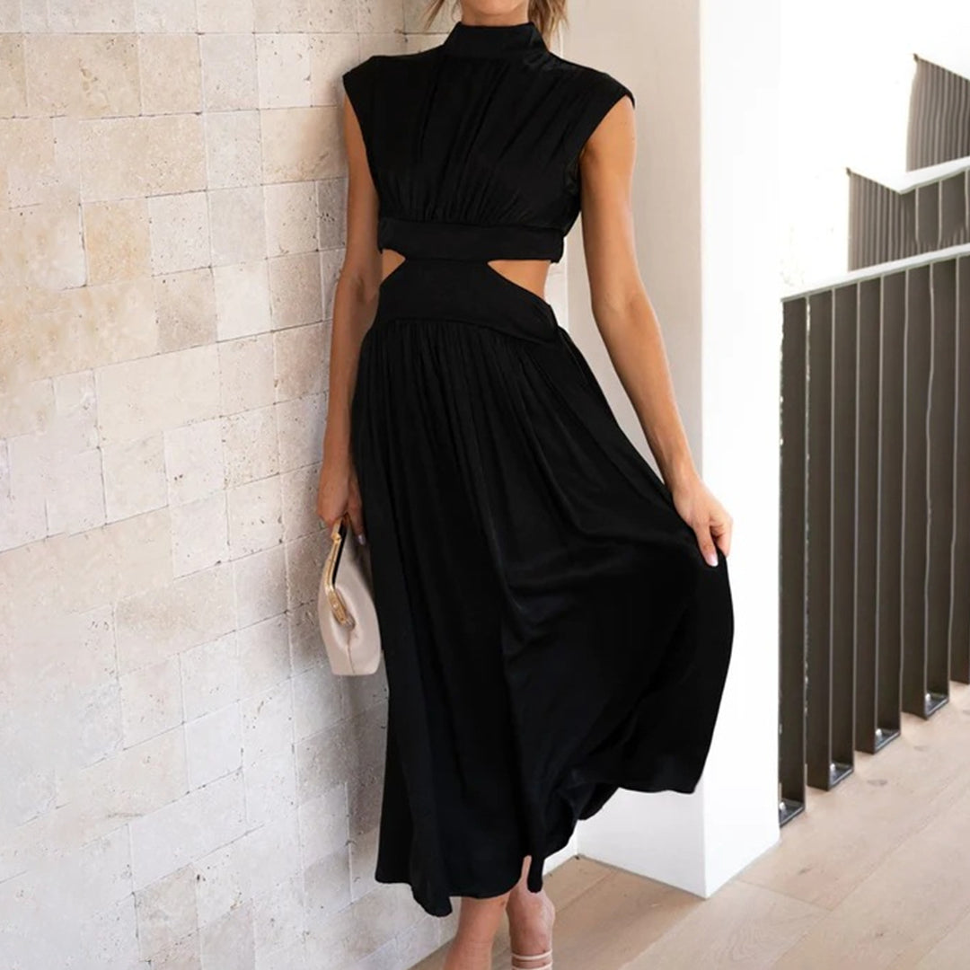 Robe d'Été en Polyester pour Femmes | Élégante à Manches Courtes et Col Montant