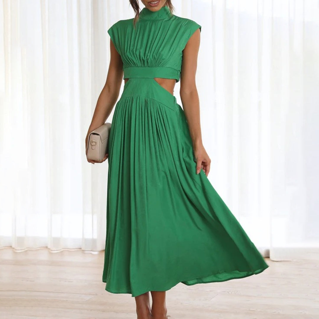 Robe d'Été en Polyester pour Femmes | Élégante à Manches Courtes et Col Montant