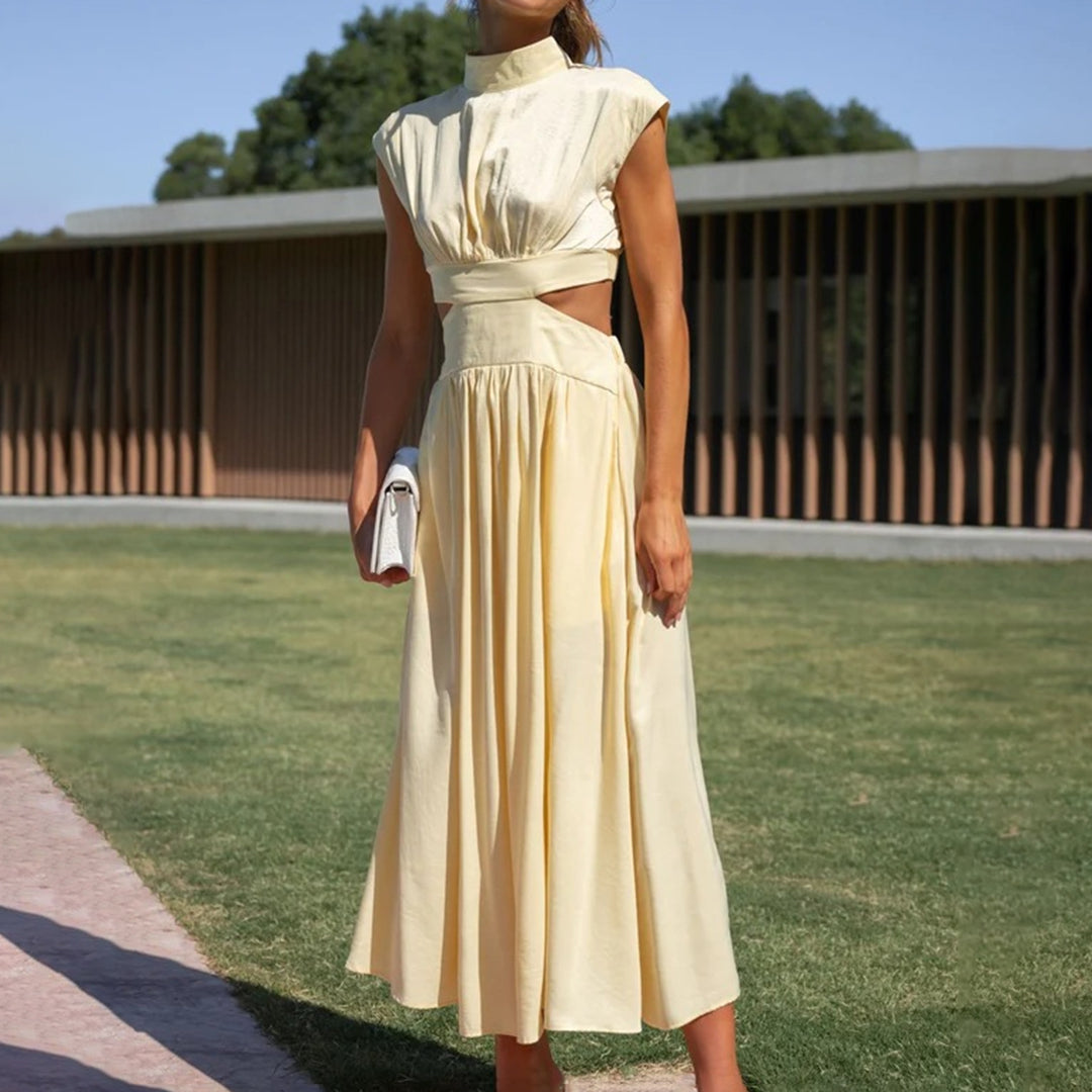 Robe d'Été en Polyester pour Femmes | Élégante à Manches Courtes et Col Montant