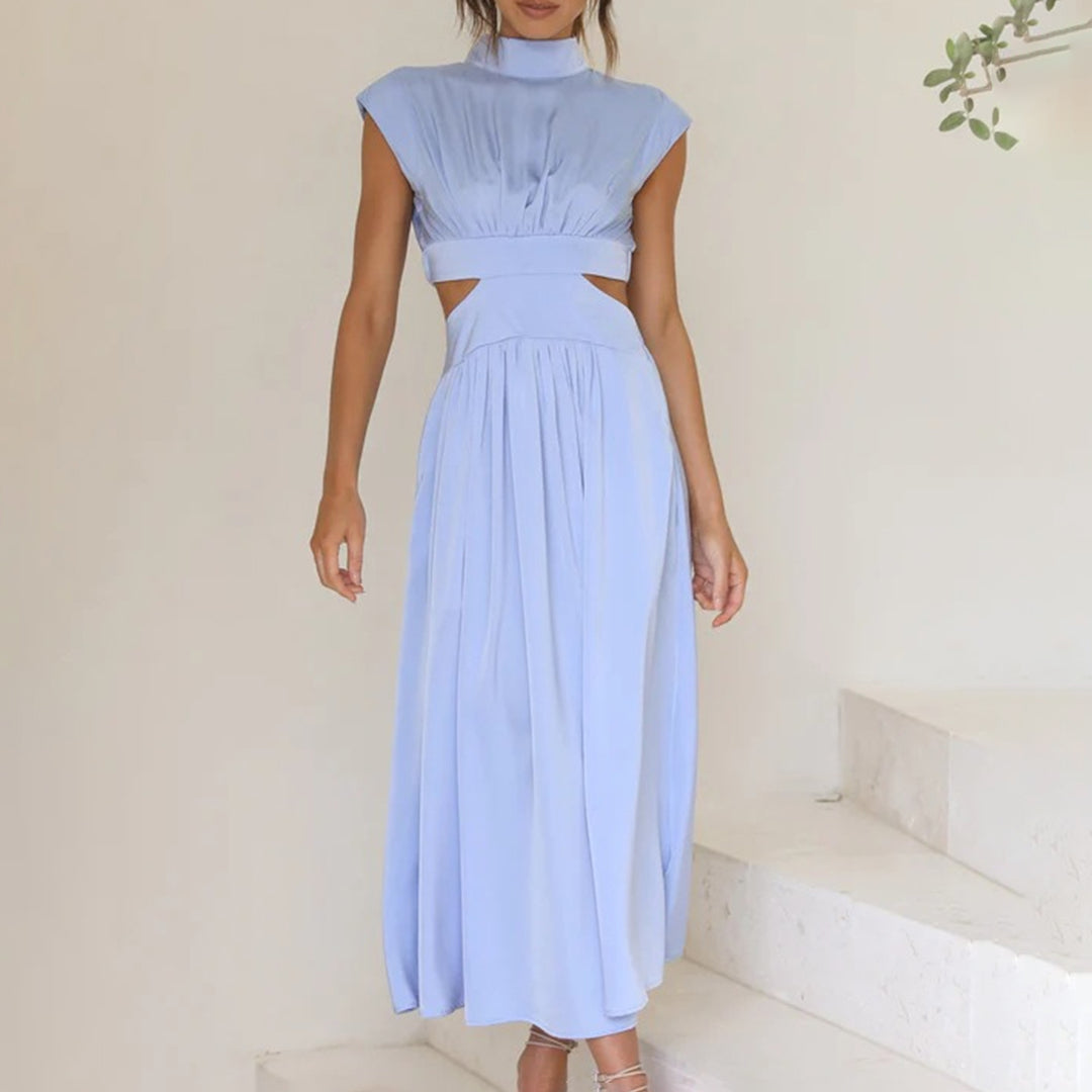 Robe d'Été en Polyester pour Femmes | Élégante à Manches Courtes et Col Montant