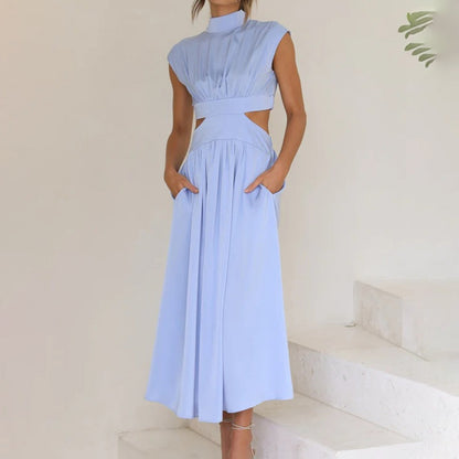 Robe d'Été en Polyester pour Femmes | Élégante à Manches Courtes et Col Montant