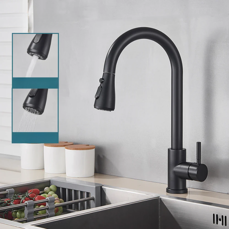 Robinet de Cuisine Pull-Down Noir | Élégance et Flexibilité au Quotidien