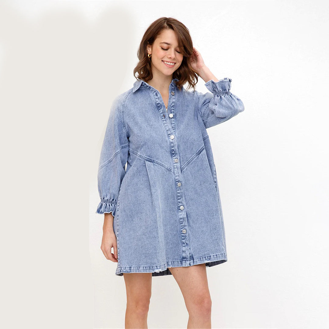 Robe Chemise en Jean Vintage | Manches Lanternes et Style Estival