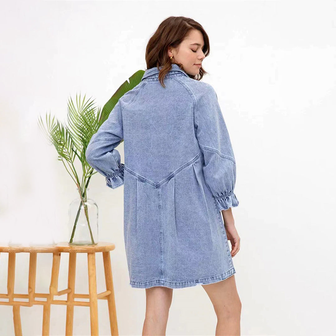 Robe Chemise en Jean Vintage | Manches Lanternes et Style Estival