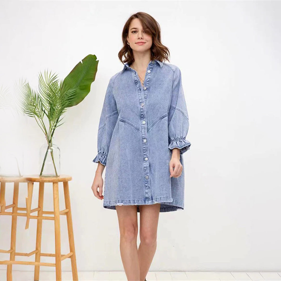 Robe Chemise en Jean Vintage | Manches Lanternes et Style Estival