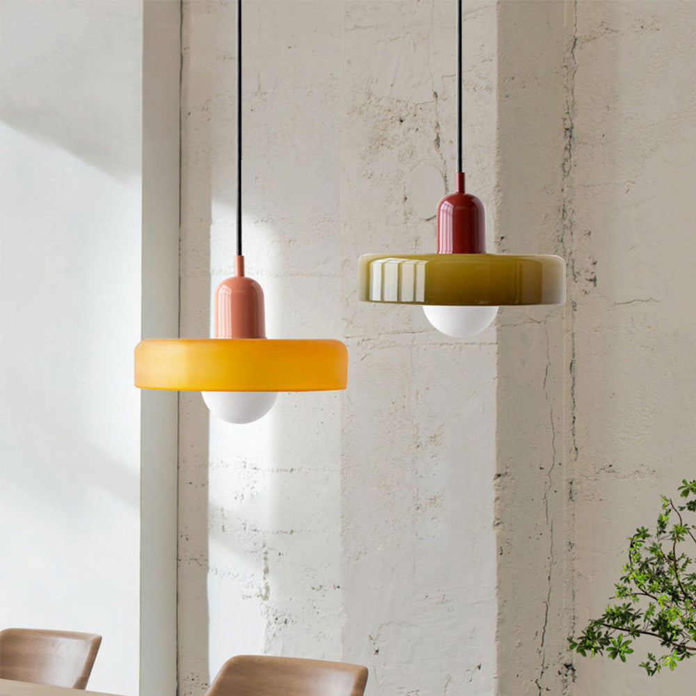 Lampe Pendante Bauhaus en Verre Coloré | Élégance Géométrique et Ambiance Chaleureuse
