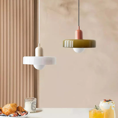 Lampe Pendante Bauhaus en Verre Coloré | Élégance Géométrique et Ambiance Chaleureuse