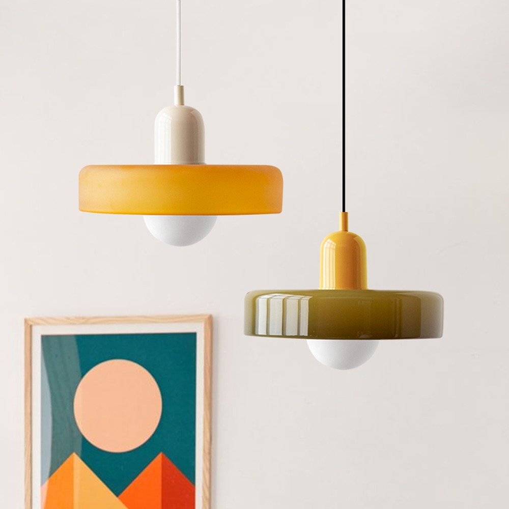 Lampe Pendante Bauhaus en Verre Coloré | Élégance Géométrique et Ambiance Chaleureuse